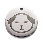 Stainless Steel Pendants, Manual Polishing, Flat Round with Dog, Stainless Steel Color, 20x1.4mm, Hole: 1.6mm(STAS-G252-23P)