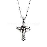 201 Stainless Steel Chain, Zinc Alloy Pendant Necklaces, Cross, Antique Silver & Stainless Steel Color, 23.43 inch(59.5cm)(NJEW-C034-11P)