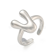 Brass Letter Open Cuff Rings for Women, Adjustable, Platinum, Letter V, 15~16.5x7~16.5mm(RJEW-G313-01V-P)