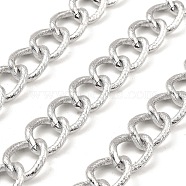 Aluminium Curb Chains, Texture, Unwelded, with Spool, Platinum, 18x13.5x2.5mm, about 32.81 Feet(10m)/Roll(CHA-C002-13P)