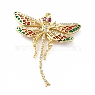 Rack Plating Brass Micro Pave Cubic Zirconia Pendants, with Enamel, Real 18K Gold Plated, Long-Lasting Plated, Lead Free & Cadmium Free, Dragonfly, Green, 44.5x40x6.5mm, Jump Ring: 5x0.8mm, 3.4mm Inner Diameter(X-KK-E281-08G-02)
