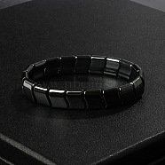 Non-Magnetic Synthetic Hematite Beaded Stretch Bracelets for Men, Rectangle, 5/8x2-1/2 inch(1.45x6.5cm), Inner Diameter: 2-1/8 inch(5.5cm)(FIND-PW0021-10B)