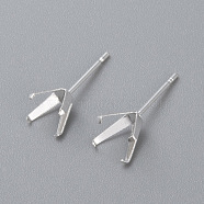 304 Stainless Steel Prong Earring Settings, Stud Earring Findings, Silver, Tray: 6.5x6.5mm, Pin: 0.8mm(STAS-O098-06S-05)