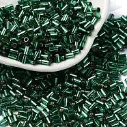 Baking Paint Glass Round Bugle Beads, Silver Lined, Tube, Teal, 3.5~3.8x2~2.5mm, Hole: 1.2mm(SEED-Z002-A-E04)