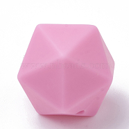 Food Grade Eco-Friendly Silicone Beads, Chewing Beads For Teethers, DIY Nursing Necklaces Making, Icosahedron, Pearl Pink, 16.5x16.5x16.5mm, Hole: 2mm(X-SIL-T048-14mm-16)