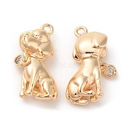 Brass with Glass Pendants, Dog & Heart Charm, Real 18K Gold Plated, 17x12x4mm, Hole: 1.2mm(KK-G468-35G)