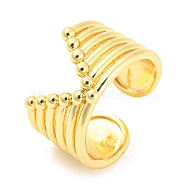 Hollow V -Shaped Brass Open Cuff Rings, Lead Free & Cadmium Free, Real 18K Gold Plated, US Size 6(16.5mm)(RJEW-Q781-10G)