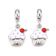 Alloy European Dangle Charms, with Enamel, Large Hole Pendants, Cake, Platinum, Colorful, 26mm, Hole: 5mm, 15.5x13x4mm(X-MPDL-S066-050)