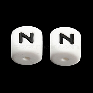 20Pcs White Cube Letter Silicone Beads 12x12x12mm Square Dice Alphabet Beads with 2mm Hole Spacer Loose Letter Beads for Bracelet Necklace Jewelry Making, Letter.N, 12mm, Hole: 2mm(JX432N)