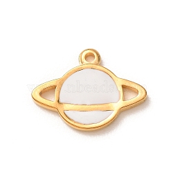 304 Stainless Steel Enamel Pendants, Planet Charms, Golden, White, 13x17x1.5mm, Hole: 1.4mm(SA-CBA46B2-06G)