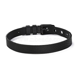 304 Stainless Steel Watch Bands, Watch Belt Fit Slide Charms, Black Plated, 8-1/2 inch(21.5cm), 8mm(WACH-P015-02F)