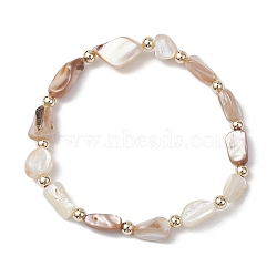 Natural Seashell Beaded Stretch Bracelets for Women, with Brass Spacer Beads, Real 18K Gold Plated, Inner Diameter: 2-1/8 inch(5.3cm)(BJEW-JB10932)