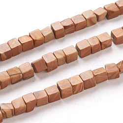 Natural Wood Lace Stone Beads Strands, Cube, 4x4x4mm, Hole: 0.7mm; about 93pcs/Strand, 15.75''(40cm)(G-F631-K07)