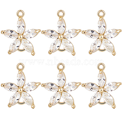 8Pcs Brass Pave Clear Cubic Zirconia Connector Charms, Nickel Free, Flower Links, Real 18K Gold Plated, 15.5x14x4mm, Hole: 1.2mm(ZIRC-BBC0002-25)