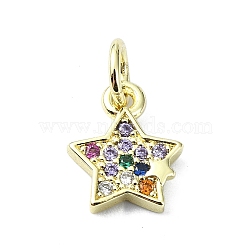 Brass Micro Pave Colorful Cubic Zirconia Pendants, with Jump Ring, Star Charm, Real 18K Gold Plated, 10x8.5x2mm, Hole: 3mm(KK-H475-19G-01)