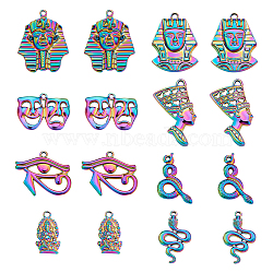 16Pcs 8 Style Plated Alloy Pendants, Cadmium Free & Lead Free, for Religion, Snake & Drama Mask & Pharaoh, Rainbow Color, 22.5~39x14~31x2~8mm, Hole: 1.8~2.5mm, 2pcs/style(FIND-CA0005-90)