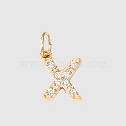 Stainless Steel Cubic Zirconia Pendants with Jump Rings, Real 14K Gold Plated, Long-Lasting Plated, Letter X, 8mm(X-FIND-PW0024-08X)