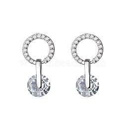 Brass Stud Earrings, Ring with Crystal Rhinestone, Platinum, 18.5x9.5x2mm, Pin: 0.9mm(EJEW-BB63577-A)