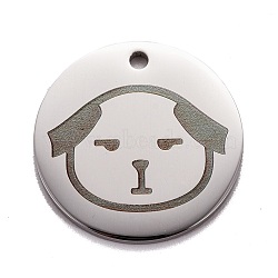 Non-Tarnish Stainless Steel Pendants, Manual Polishing, Flat Round with Dog, Stainless Steel Color, 20x1.4mm, Hole: 1.6mm(STAS-G252-23P)