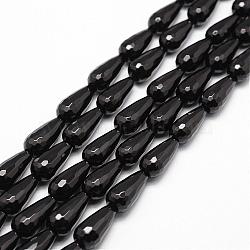 Natural Black Onyx Beads Strands, Grade A, Dyed & Heated, Faceted, Teardrop, 30x15mm, Hole: 1mm, about 13pcs/strand, 15.16 inch~15.35 inch(G-P161-25-30x15mm)