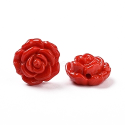 Handmade Lampwork Flower Beads, Rose, Red, 18x18x9.5mm, Hole: 1~1.6mm(X-LAMP-C004-05F)