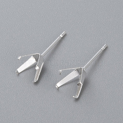 304 Stainless Steel Prong Earring Settings, Stud Earring Findings, Silver, Tray: 6.5x6.5mm, Pin: 0.8mm(STAS-O098-06S-05)