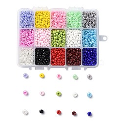 375G 15 Colors Glass Seed Beads, Opaque Colours, Round, Mixed Color, 6/0, 4~5x2.5~4.5mm, Hole: 1.2~1.5mm, 25g/color(SEED-JP0004-02-4mm)