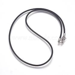 Rubber Cord Necklaces Making, with 304 Stainless Steel Lobster Claw Clasps, Black, 18.3 inch(46.5cm), 2mm(MAK-L023-01B)