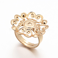 Adjustable Brass Filigree Ring Setting Components, Long-Lasting Plated, Flower Pad Ring Bases, Golden, 17mm, Tay: 24x0.6mm(KK-L054-03)