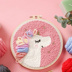 DIY Embroidery Kits, Including Printed Cotton Fabric, Embroidery Thread & Needles, Plastic Embroidery Hoops, Horse, 200mm(PW-WG0A2AF-23)