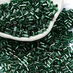 Baking Paint Glass Round Bugle Beads, Silver Lined, Tube, Teal, 3.5~3.8x2~2.5mm, Hole: 1.2mm(SEED-Z002-A-E04)