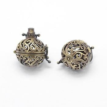 Brass Rack Plating Cage Pendants, For Chime Ball Pendant Necklaces Making, Lead Free & Cadmium Free, Round with Vine, Brushed Antique Bronze, 27x24.5x20.5mm, Hole: 4x6mm, Inner: 18mm, Fit For 3mm Rhinestone