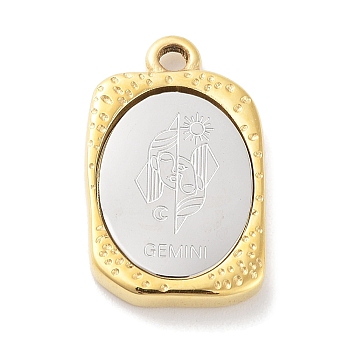 304 Stainless Steel Pendants, Rectangle with Twelve Constellations Charm, Golden & Stainless Steel Color, Gemini, 23x14.5x3mm, Hole: 2mm