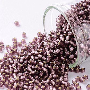 TOHO Round Seed Beads, Japanese Seed Beads, (26BF) Matte Silver Lined Medium Amethyst, 11/0, 2.2mm, Hole: 0.8mm, about 5555pcs/50g