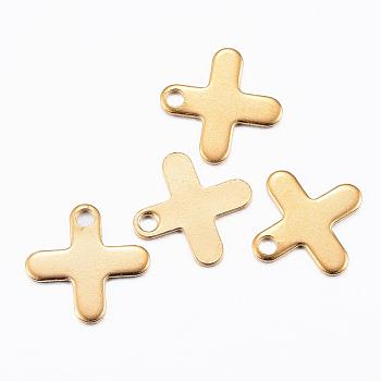 Ion Plating(IP) 304 Stainless Steel Tiny Cross Charms, Greek Cross, Golden, 12x12x0.8mm, Hole: 1.5mm