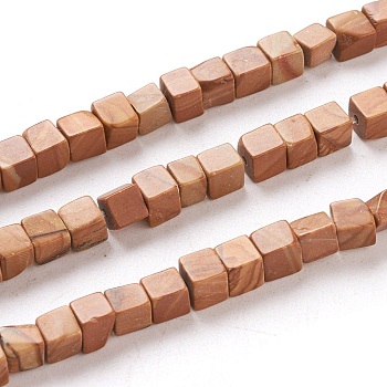 Natural Wood Lace Stone Beads Strands, Cube, 4x4x4mm, Hole: 0.7mm, about 93pcs/Strand, 15.75 inch(40cm)