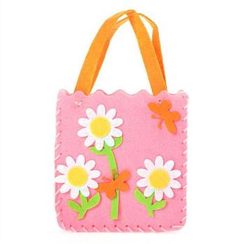 Non Woven Fabric Embroidery Needle Felt Sewing Craft of Pretty Bag Kids, Felt Craft Sewing Handmade Gift for Child Meet Best, Floret, Pink, 14x13x3.5cm