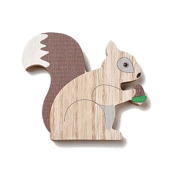 Autumn Single Face Printed Wood Cabochons, Squirrel, 95.5x110x12mm