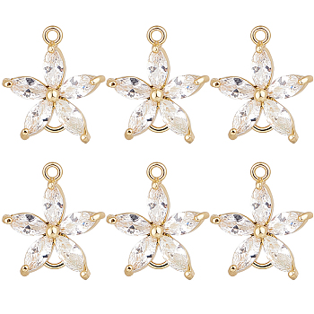 8Pcs Brass Pave Clear Cubic Zirconia Connector Charms, Nickel Free, Flower Links, Real 18K Gold Plated, 15.5x14x4mm, Hole: 1.2mm