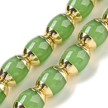 Glass Beads, with Golden Tone Brass Ends, Oval, Green, 8x6mm, Hole: 1.2mm, about 50pcs/strand, 15.94 inch(40.5cm)
