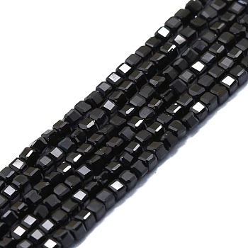 Natural Black Spinel Beads Strands, Faceted, Cube, 2x2x2mm, Hole: 0.6mm, about 182pcs/strand, 15.16''~15.55''(38.5~39.5cm)