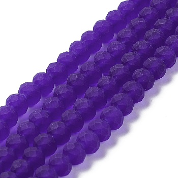 Transparent Glass Beads Strands, Faceted, Frosted, Rondelle, Blue Violet, 4mm, Hole: 1mm, about 113~115pcs/strand, 41~42cm