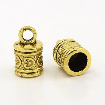 Tibetan Style Alloy Cord Ends, Column, Cadmium Free & Nickel Free & Lead Free, Antique Golden, 16x10mm, Hole: 3.5mm, about 350pcs/1000g