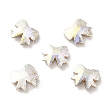 K9 Glass Rhinestone Cabochons, Flat Back & Back Plated, Faceted, Bowknot, Crystal, 10.5x12x4mm