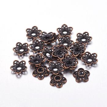 Tibetan Style Alloy Bead Caps, Lead Free and Cadmium Free, Red Copper, 10.7x11x2.5mm, Hole: 3mm
