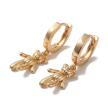Brass Dangle Hoop Earrings, Bear, Light Gold, 26x8mm