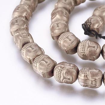 Electroplate Non-magnetic Synthetic Hematite Bead Strands, Buddha, Frosted, Antique Bronze Plated, 10x8.5x8mm, Hole: 1mm, about 40pcs/strand, 15.3 inch