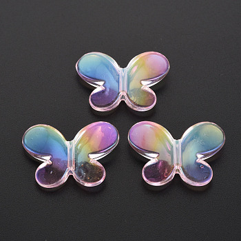 Transparent Acrylic Cabochons, Rainbow Color Plated, Butterfly, Pink, 21.5x29x6mm, Hole: 2mm