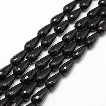 Natural Black Onyx Beads Strands, Grade A, Dyed & Heated, Faceted, Teardrop, 30x15mm, Hole: 1mm, about 13pcs/strand, 15.16 inch~15.35 inch