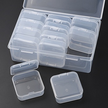 12Pcs Square Plastic Organizer Beads Storage Containers, Clear, 5.4x5.3x2cm, Inner Size: 5.1x5.05x1.5cm